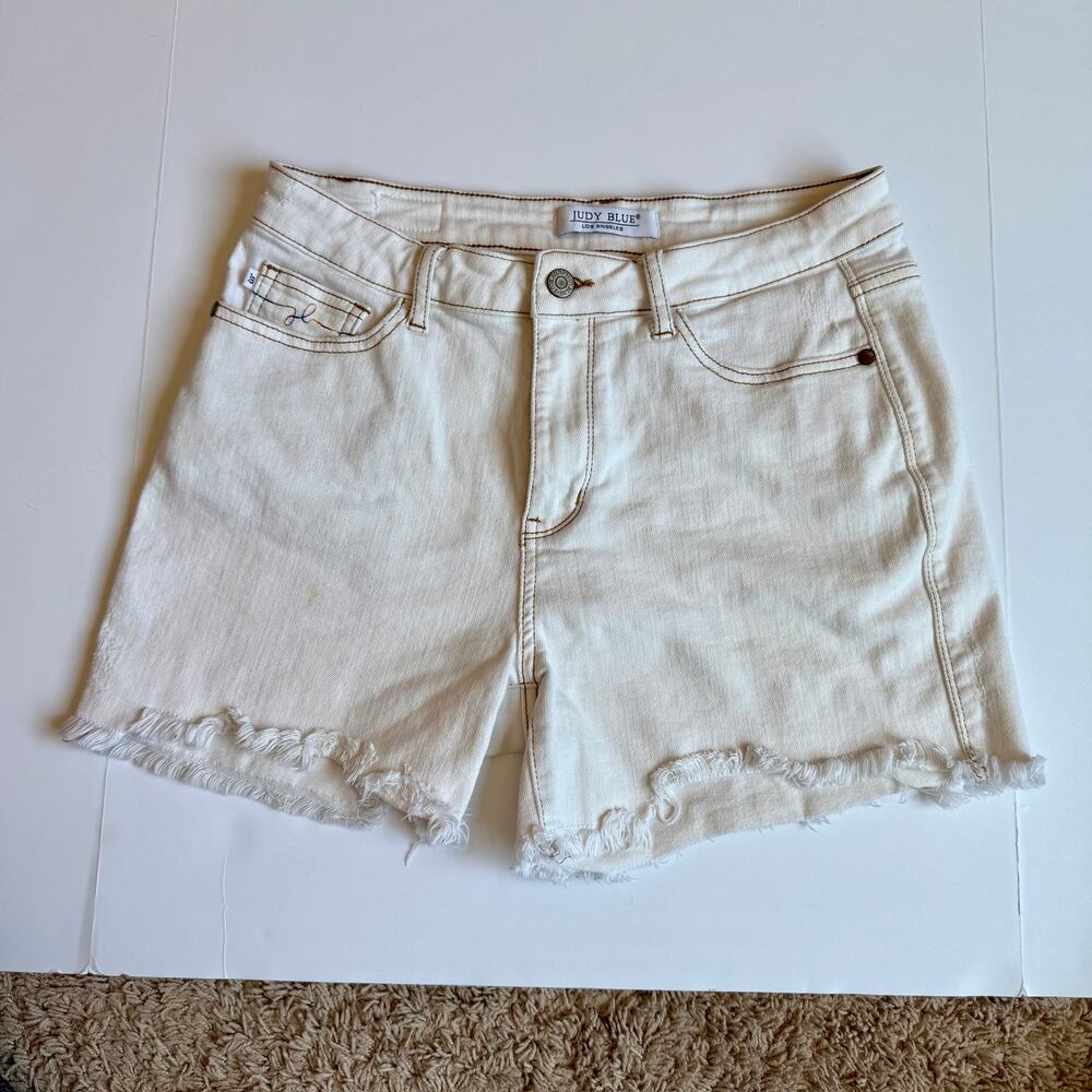 Judy Blue Adventureland Off White Denim Shorts Women's Large - Picture 2 of 14